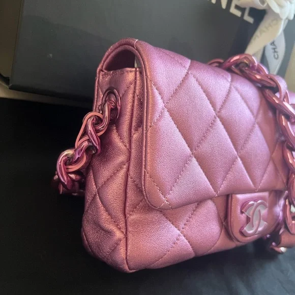 🔥Unique Rare🔥💗💗Chanel Metallic Pink Flap Bag - Picture 6 of 16